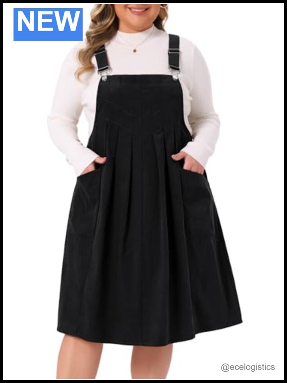 Plus Size Corduroy Pinafore Overalls Dress Adjustable Straps
